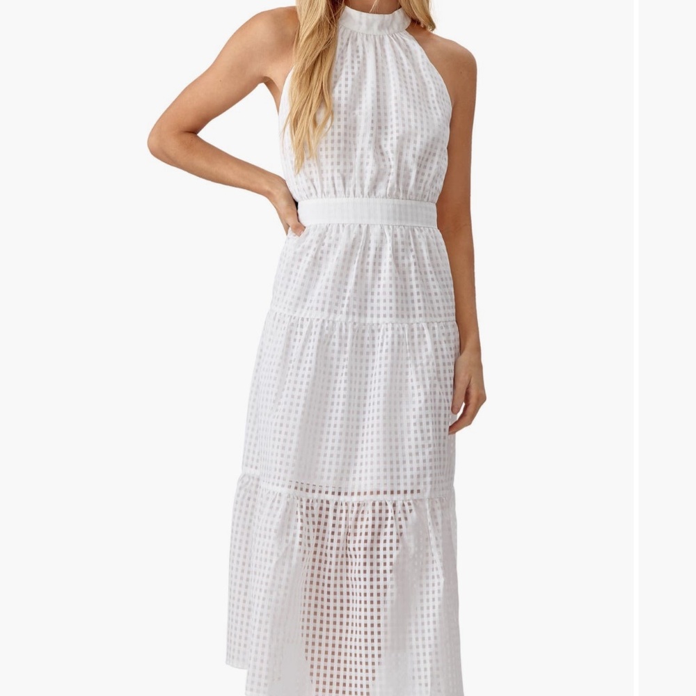 ANGEL CHECK WHITE SLEEVELESS SEERSUCKER MAXI DRESS | XS | 0-2 | UNALTERED